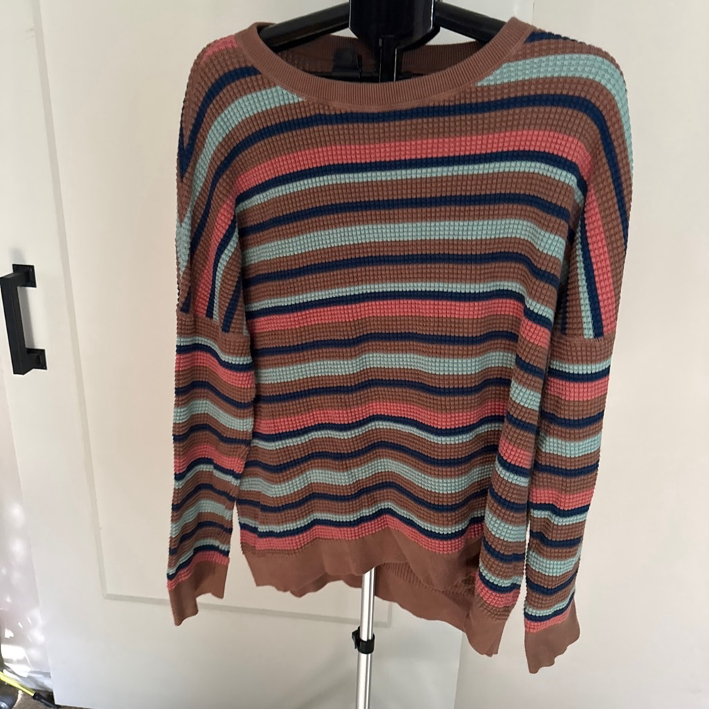 Women's REI Cooperative Striped Crew Neck Sweater XL Brown Blue